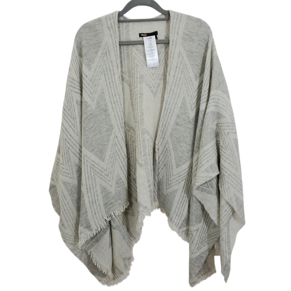 Maje Gray and Cream Geometric Knit Poncho